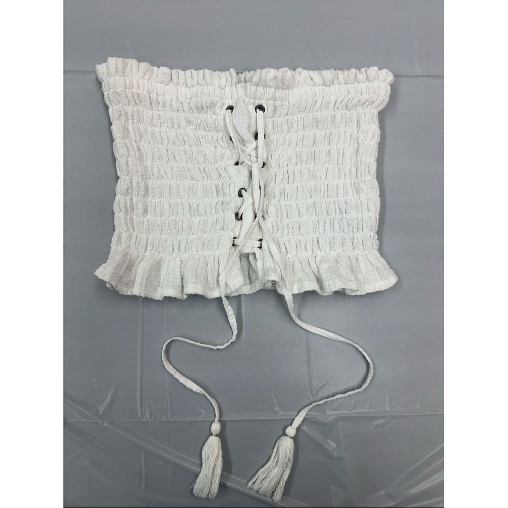 American Eagle White Strapless Tie Front Cropped Tube Top Size X-Small